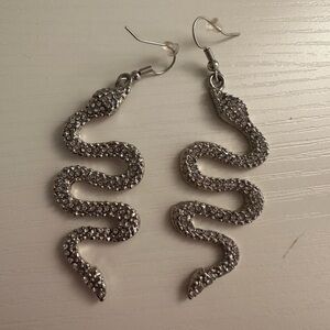 Rhinestone Silver Snake Drop Earrings
